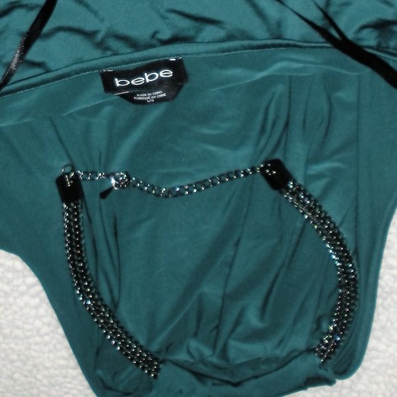 BEBE soft dark green halter top gunmetal chain hoop neck closure - Picture 6 of 7